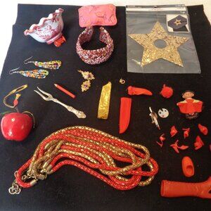 VINTAGE JEWELRY & PARTS BOWL LOOSE DOLL SHOES DODADS FORK ETC. LOT